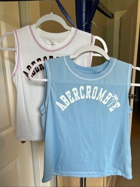 abercrombie kids Light Blue & White Logo Tank Tops